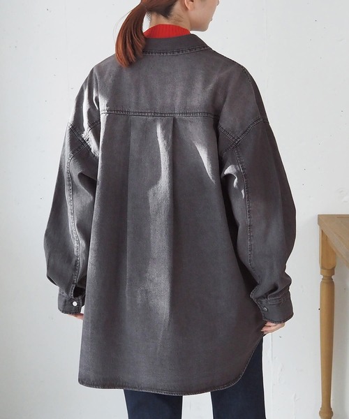 ブラウス シャツ ワンポイント刺繍デニムBIGシャツジャケット レディース tiptop ブラウス シャツ ワンポイント刺繍デニムBIGシャツ