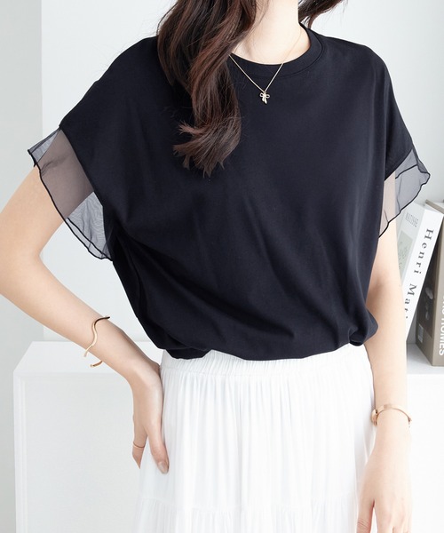 alotta（アロッタ） tシャツ 半袖 チュールの抜け感が可愛いく涼しい