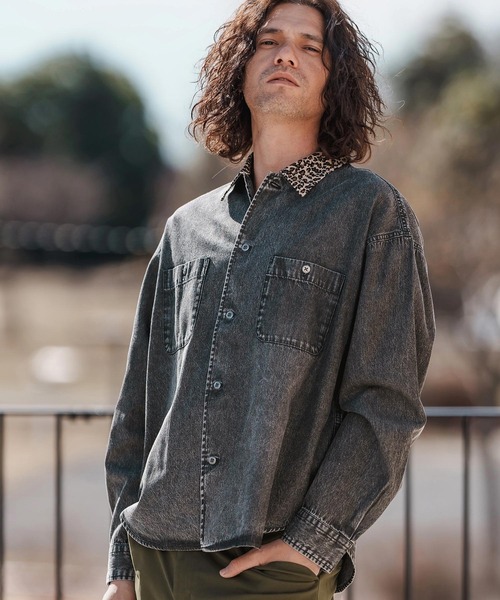 CAMBIO（カンビオ） シャツ ms6023-レオパード襟切替ケミカル