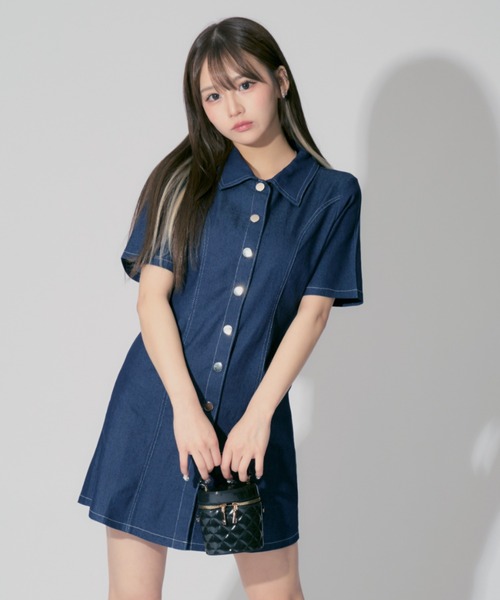 ALLuRing ChaRm ワンピース Stitch Denim Mini Dress / ステッチ
