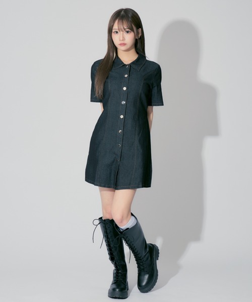 ALLuRing ChaRm ワンピース Stitch Denim Mini Dress / ステッチ