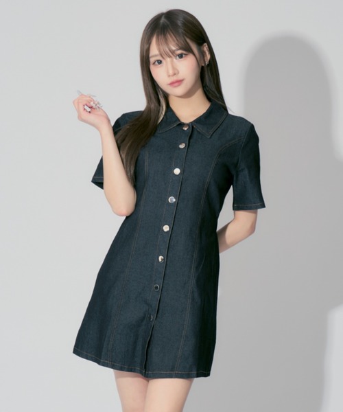 ALLuRing ChaRm ワンピース Stitch Denim Mini Dress / ステッチ