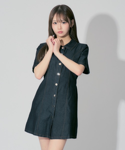 ALLuRing ChaRm ワンピース Stitch Denim Mini Dress / ステッチ