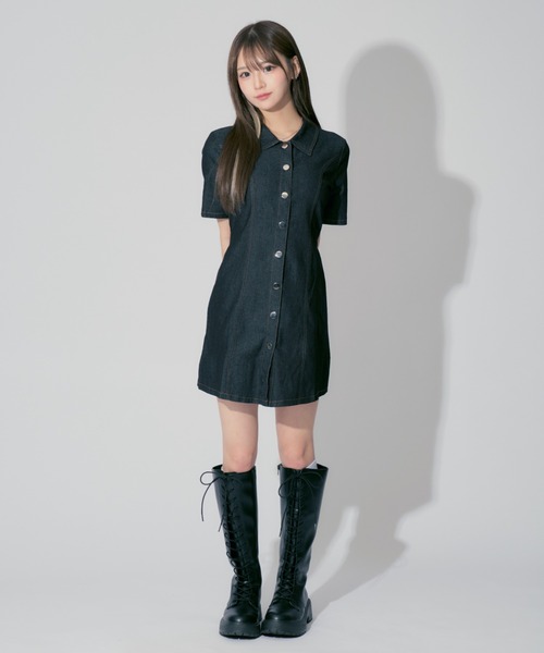 ALLuRing ChaRm ワンピース Stitch Denim Mini Dress / ステッチ