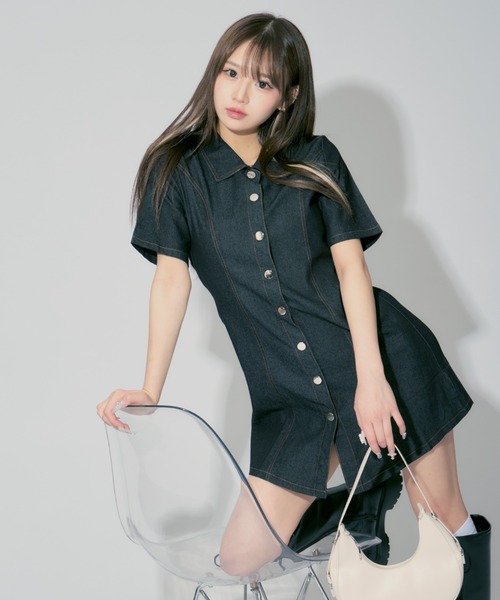 ALLuRing ChaRm ワンピース Stitch Denim Mini Dress / ステッチ