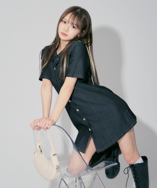 ALLuRing ChaRm ワンピース Stitch Denim Mini Dress / ステッチ