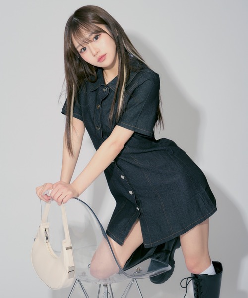 ALLuRing ChaRm ワンピース Stitch Denim Mini Dress / ステッチ