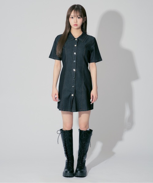 ALLuRing ChaRm ワンピース Stitch Denim Mini Dress / ステッチ