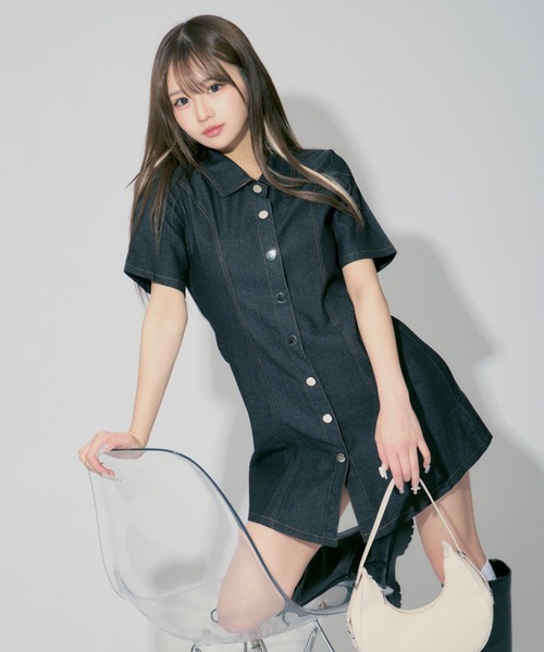 ALLuRing ChaRm ワンピース Stitch Denim Mini Dress / ステッチ