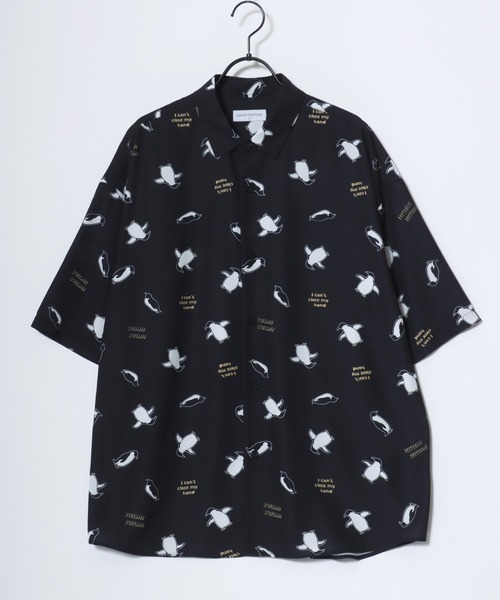 サイクル シャツ ブラウス 長袖 総柄 黒 ブラック 白 SS22-08 総柄シャツ | 木梨サイクル