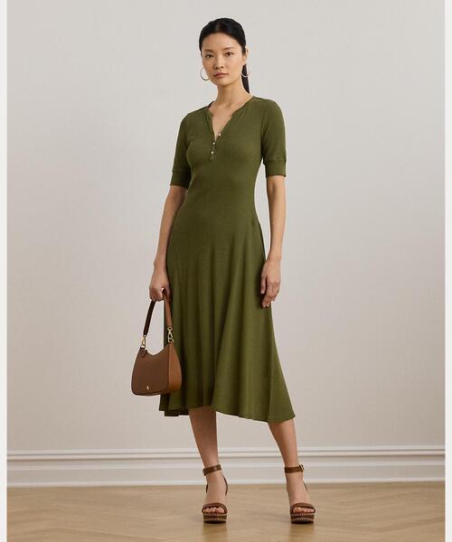 PALPH LAUREN ワンピース LAUREN RALPH ワンピース コットン ヘンリーネック ドレス