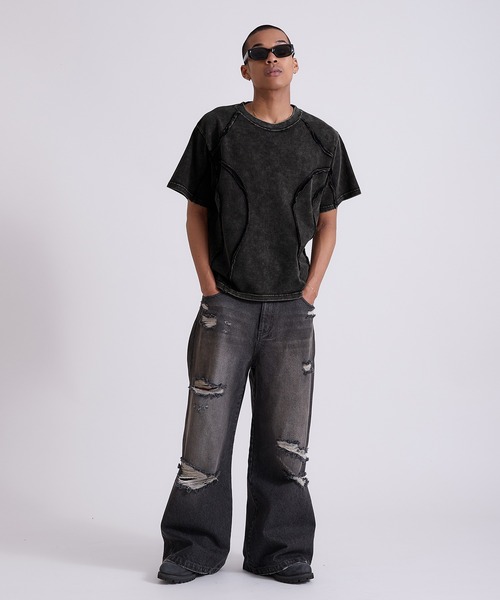 ANDER HUNK ワイドパンツ ジーンズ Damege Chemical Wash Denim