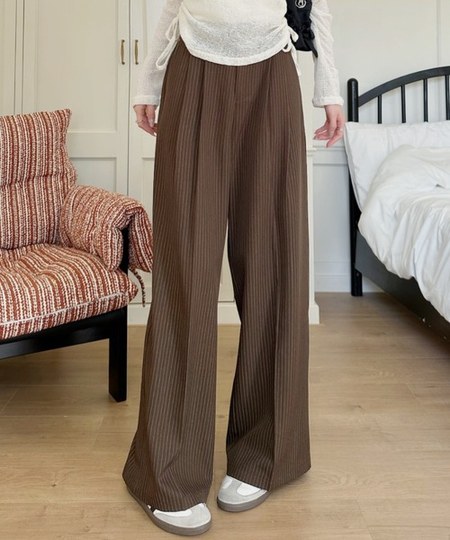Ada. スラックス パンツ ピンストライプ ワイド スラックス レディース