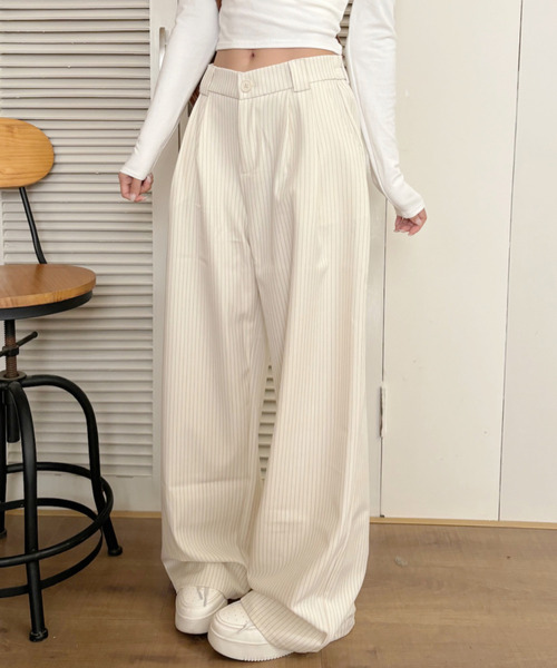 Ada. スラックス パンツ ピンストライプ ワイド レディース