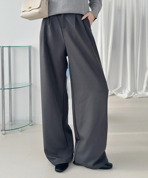 Ada. スラックス パンツ ピンストライプ ワイド スラックス レディース