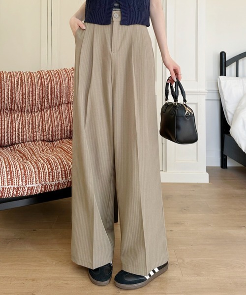 Ada. スラックス パンツ ピンストライプ ワイド スラックス レディース