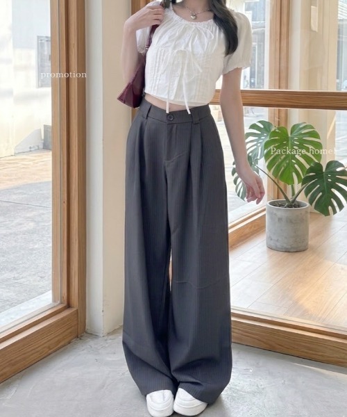 Ada. スラックス パンツ ピンストライプ ワイド スラックス レディース
