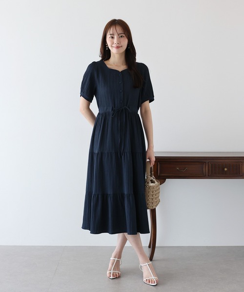 BLUEEAST ワンピース ハートネックティアード半袖ワンピース