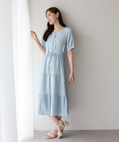セシリーバンセン ティアード 半袖ワンピース 水色 BLUEEAST（ブルーイースト） ワンピース ハートネックティアード半袖