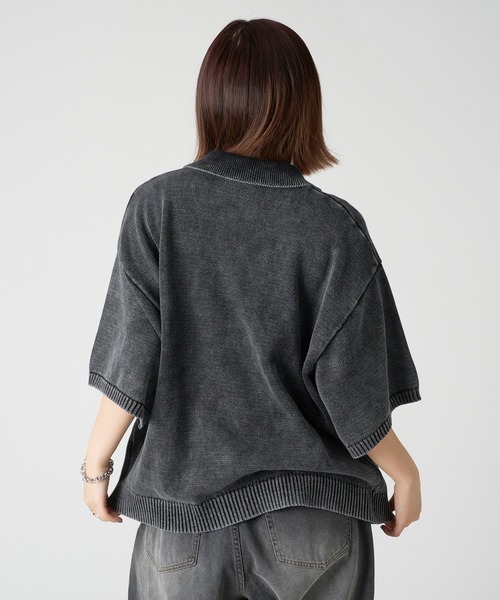 ルーズ ストリート ポロシャツ ヴィンテージライク 韓国 cr9667 kutir シャツ VINTAGE LIKE DOUBLE ZIP KNIT SHIRT/ヴィンテージ