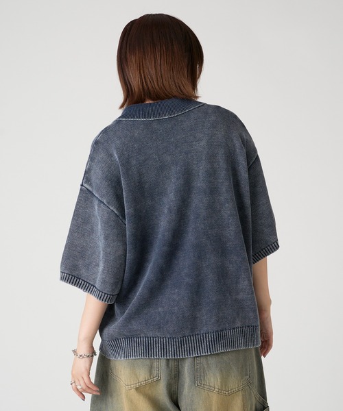 ルーズ ストリート ポロシャツ ヴィンテージライク 韓国 nr9667 kutir シャツ VINTAGE LIKE DOUBLE ZIP KNIT SHIRT/ヴィンテージ