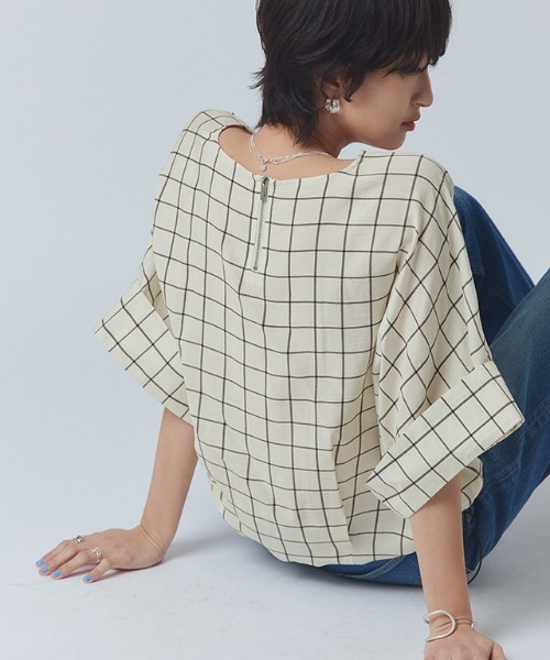 ブラウス シャツ 「RASW」シアーチェックドルマンブラウス レディース