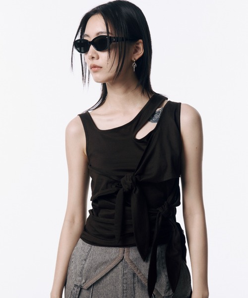 tシャツ CUTTING RIBBON TOPS/カッティングリボントップス レディース