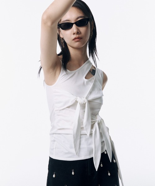 tシャツ CUTTING RIBBON TOPS/カッティングリボントップス レディース JOSE MOON tシャツ CUTTING RIBBON TOPS/カッティングリボン