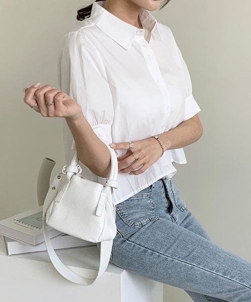 shoppinggo ブラウス シャツ 半袖 バックプリーツシャツ タック