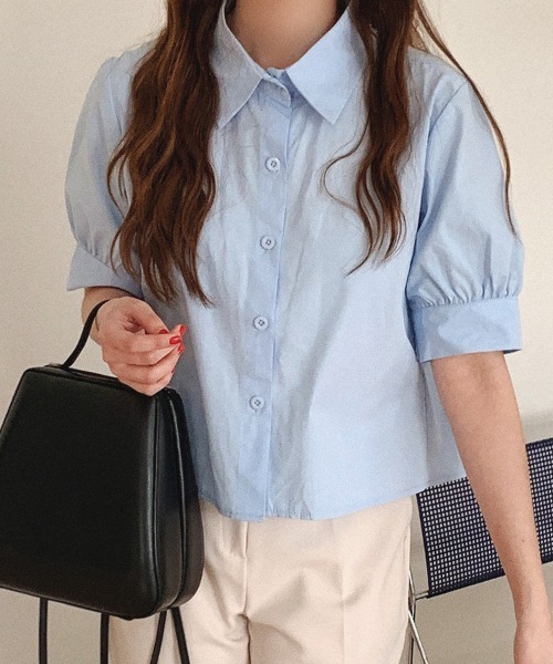 shoppinggo ブラウス シャツ 半袖 バックプリーツシャツ タック