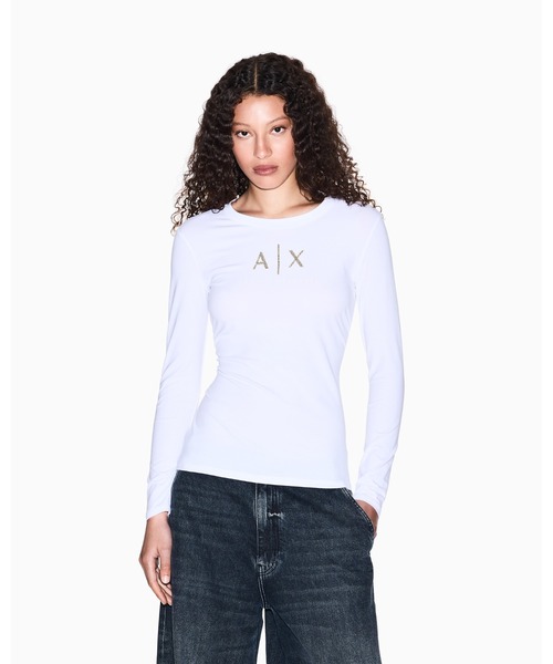 tシャツ 「A|X アルマーニ エクスチェンジ」AXロゴ 長袖クルーネックTシャツ/SLIM レディース