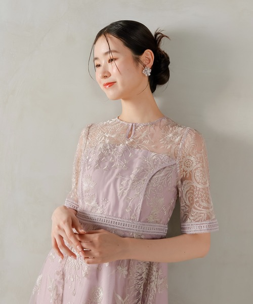 Kana ドレス シック フラワー刺繍 ラダーレース フレア