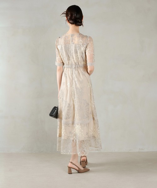 Kana ドレス シック フラワー刺繍 ラダーレース フレア パーティー