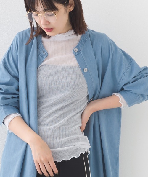 トップス omame OMNES（オムネス） tシャツ カットジョーゼットガゼット裾ラウンドプル