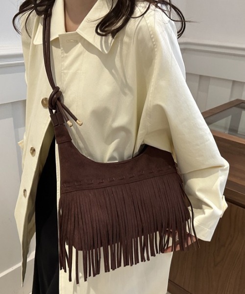 ayako☆ブラウンのフリンジ ショルダー バッグ 2色展開】スエード フリンジ ショルダーバッグ – 古着屋Top of the