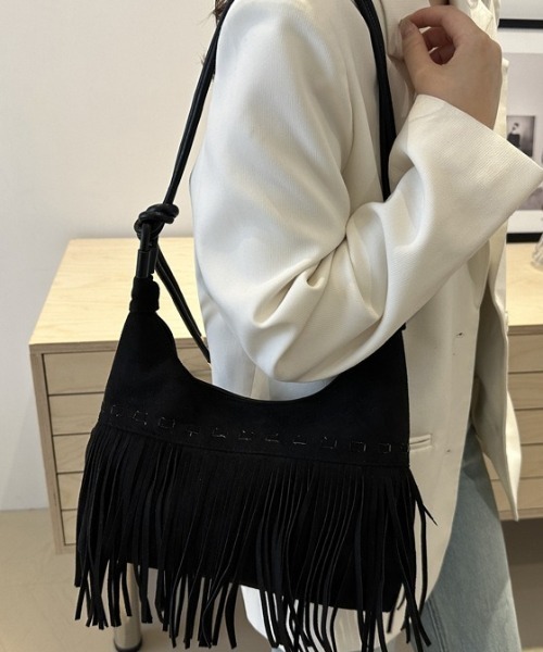 leory/EBROA 異素材フリンジショルダーバッグ ショルダーバッグ バッグ レトロガーリー フリンジショルダーバッグ