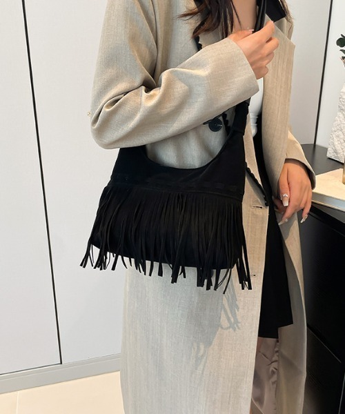 leory/EBROA 異素材フリンジショルダーバッグ ショルダーバッグ バッグ レトロガーリー フリンジショルダーバッグ