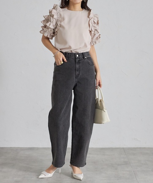 「each」 「Deux Amour」半袖ブラウス FREE ブラック レディース_画像2