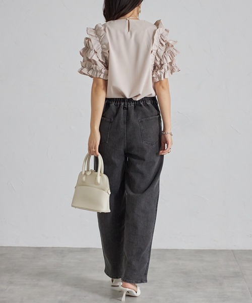 「each」 「Deux Amour」半袖ブラウス FREE ブラック レディース_画像4