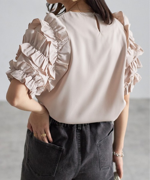 「each」 「Deux Amour」半袖ブラウス FREE ブラック レディース_画像8