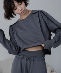 トレーナー スウェット チュール切替ショート丈スウェットトップス