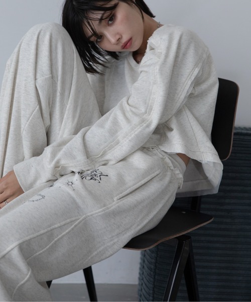 トレーナー スウェット チュール切替ショート丈スウェットトップス