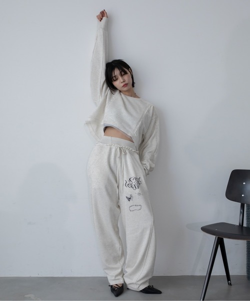 トレーナー スウェット チュール切替ショート丈スウェットトップス