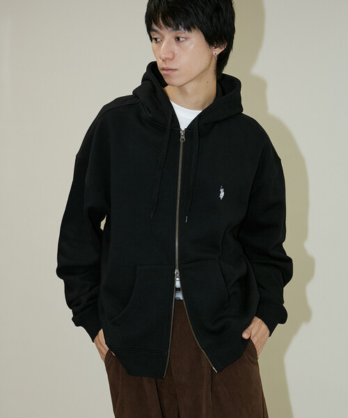 U.S. POLO ASSN. 黒 フルジップパーカー Lサイズ U.S. POLO ASSN. /ユーエスポロアッスン 別注 ワンポイント刺繍ロゴ