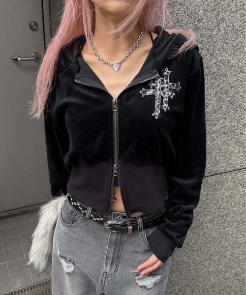 sedacle girl（セダクルガール） パーカー クロスモチーフベロア