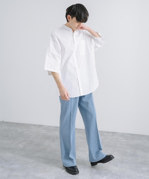 「Rocky Monroe」 「Beno」半袖シャツ M ホワイト×ブルー メンズ_画像2