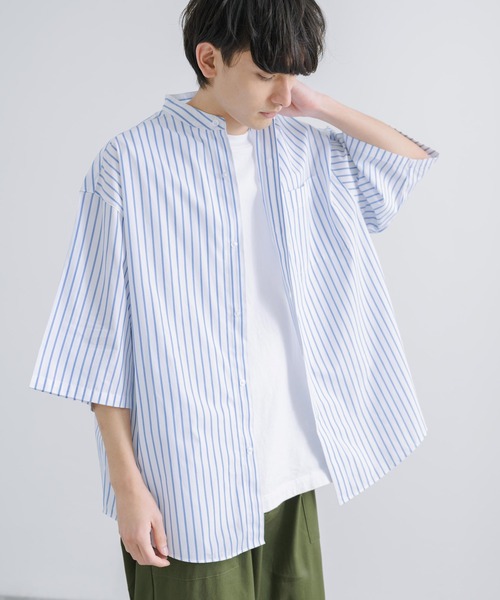 「Rocky Monroe」 「Beno」半袖シャツ M ホワイト×ブルー メンズ_画像3