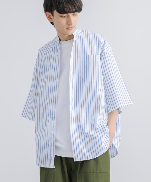 「Rocky Monroe」 「Beno」半袖シャツ M ホワイト×ブルー メンズ_画像4