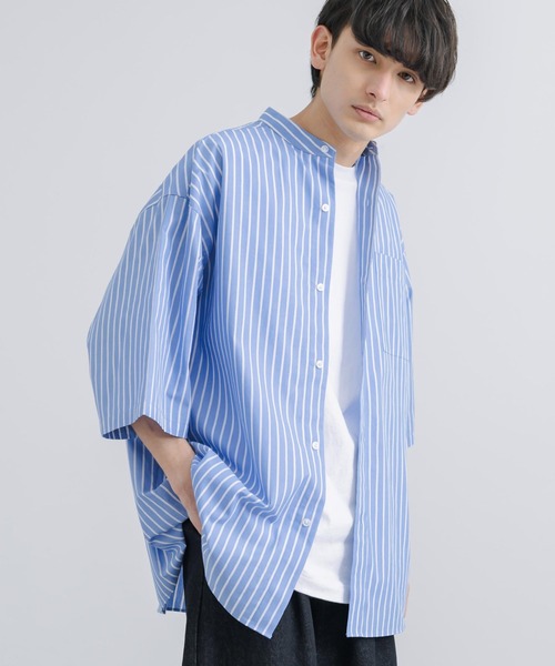 「Rocky Monroe」 「Beno」半袖シャツ M ホワイト×ブルー メンズ_画像8
