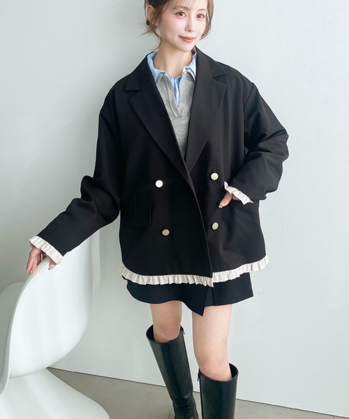 MOSCHINO ビジュー ビーズ フリル テーラードジャケット ブラック